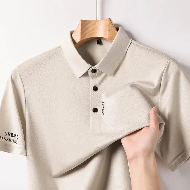 New Men's Business Casual Short Sleeved Shirt with Badge Solid Color Polo Shirt Fashionable Breathable Comfortable Versatile Top New Men's Business Casual Short Sleeved Shirt with Badge Solid Color Polo Shirt Fashionable Breathable Comfortable Versatile Top